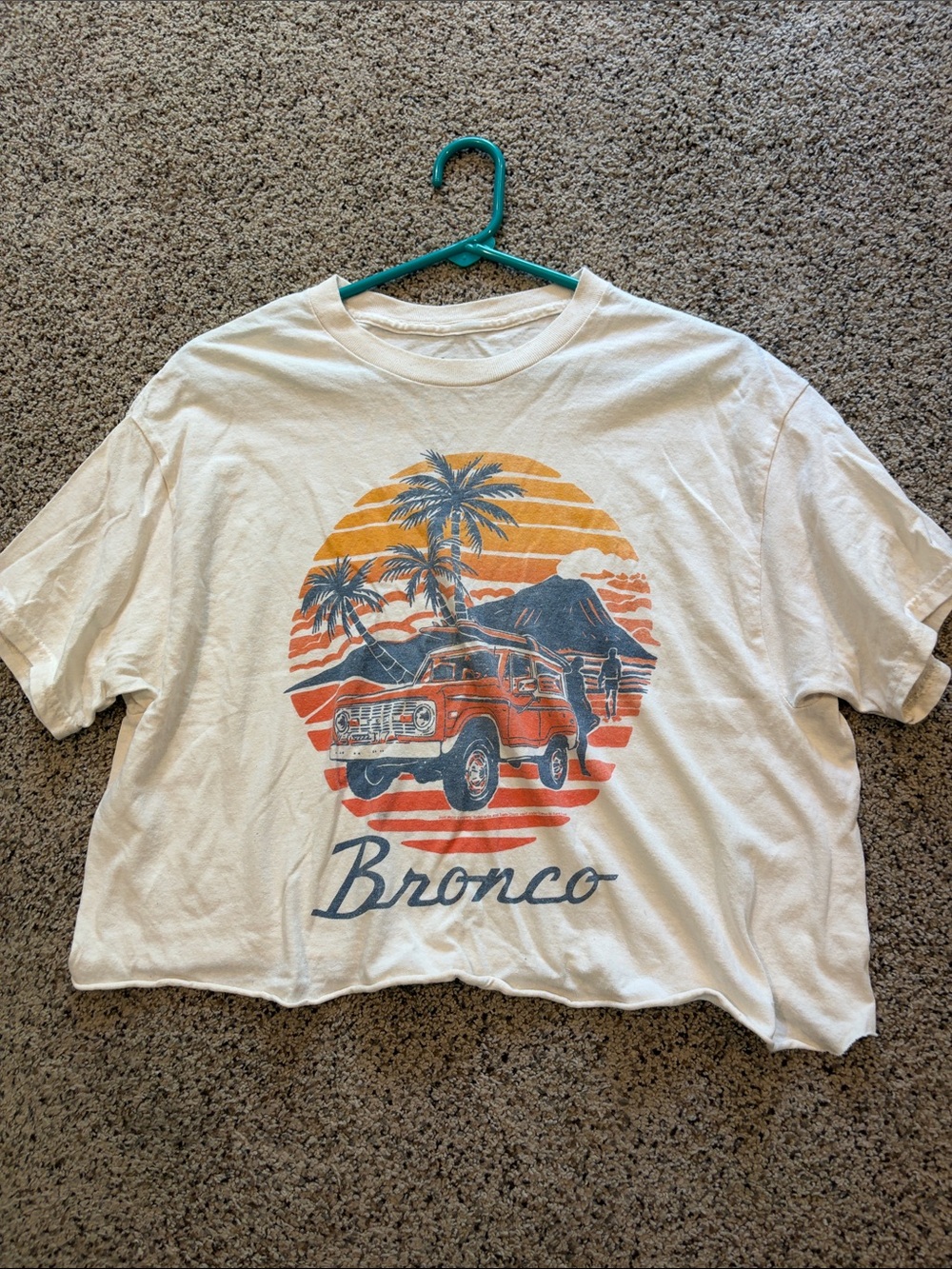 Altar'd State White Graphic 'Bronco' Short Sleeve Tee with Orange & Blue Print